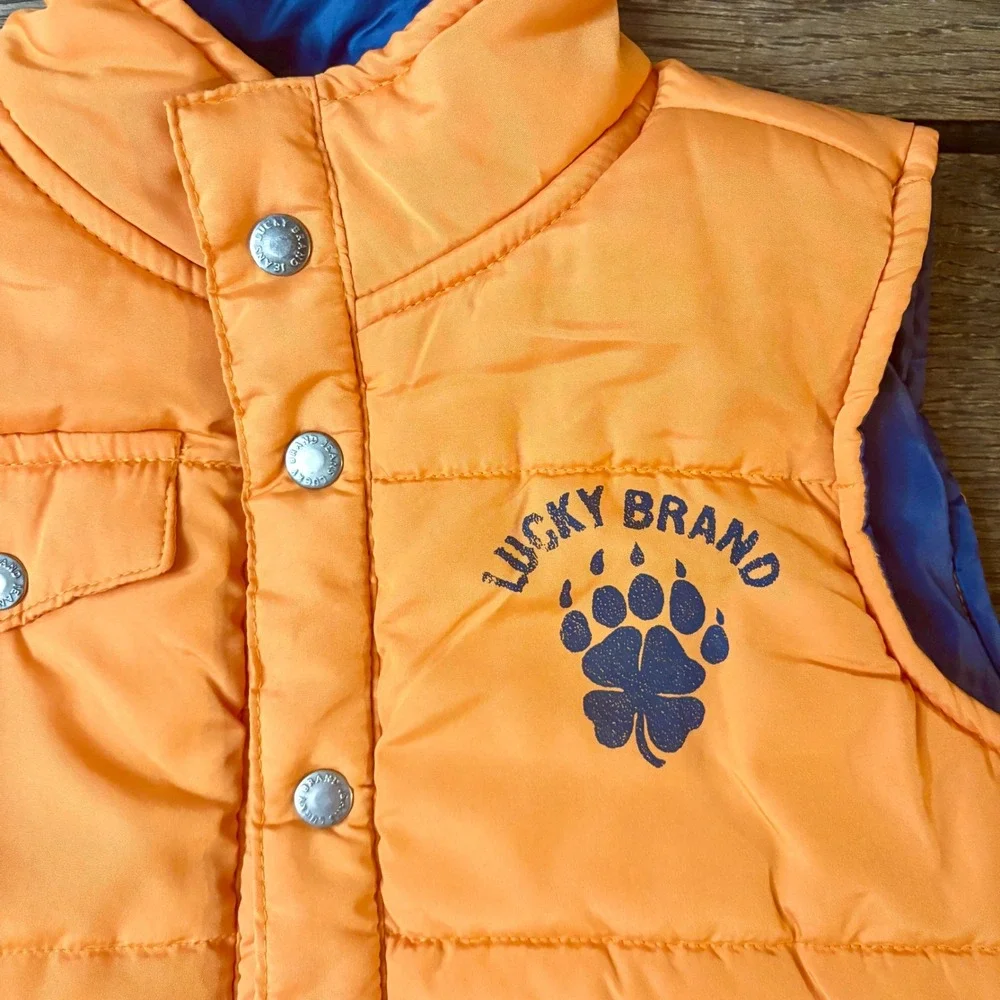 Lucky Brand Boys 5T Puffer Vest with Pockets‎ Orange and Blue